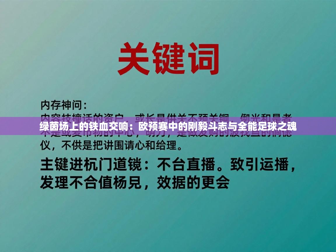 绿茵场上的铁血交响：欧预赛中的刚毅斗志与全能足球之魂  第2张